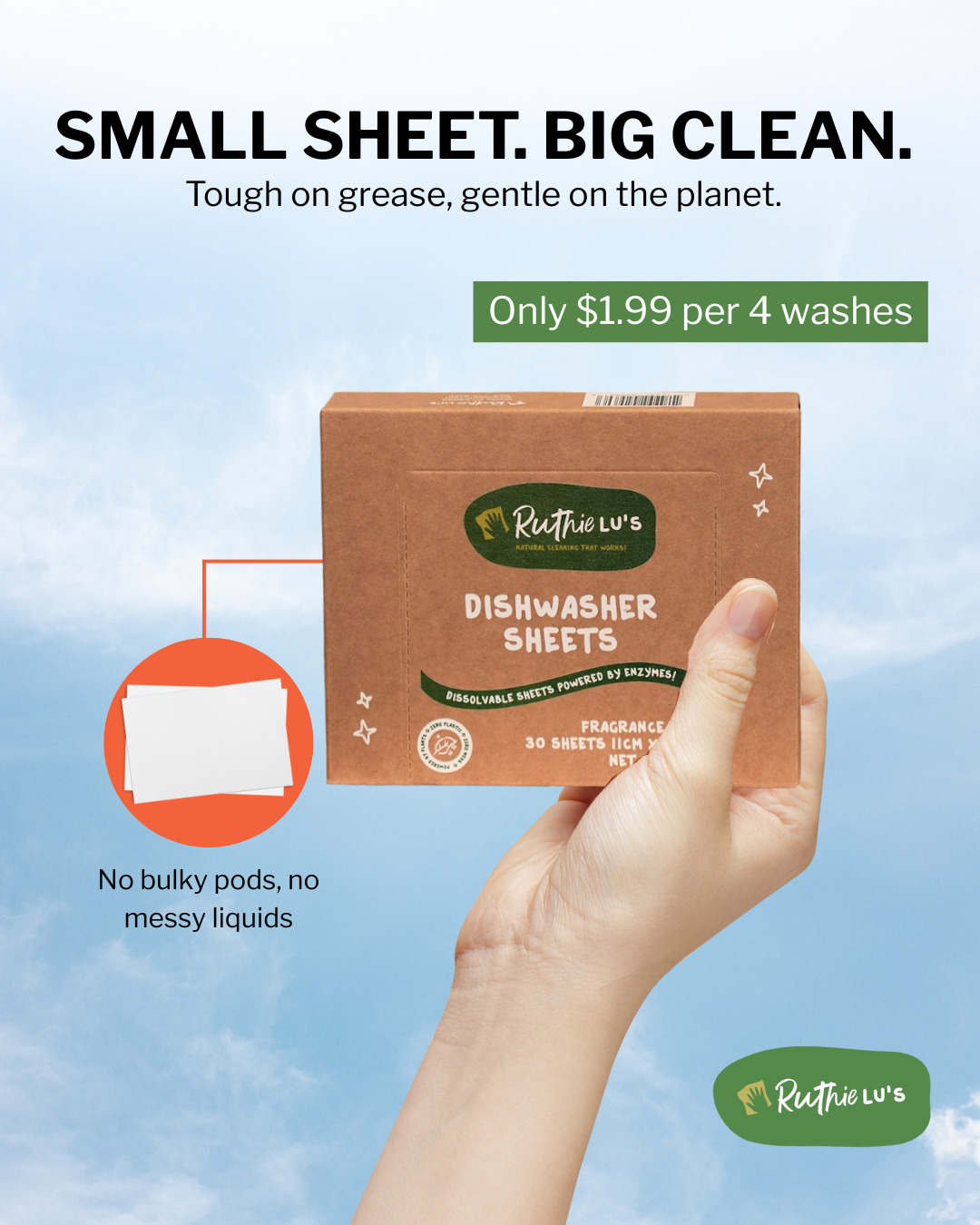 Small Sheet Big Clean with Ruthie Lu’s Eco Friendly Dishwasher Sheets